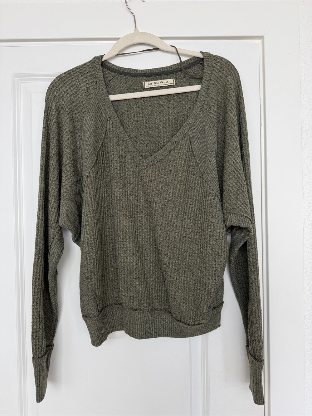 Free People Olive Green V-Neck Ribbed Women’s Top